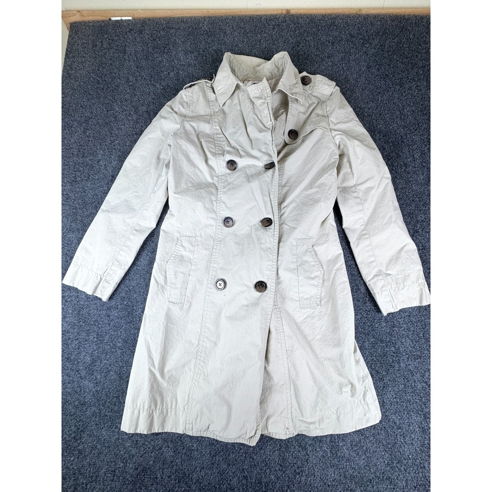 Gap Trench Coat Womens XS Beige Cotton Double Breasted Epaulettes Pockets Casual